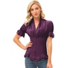 image:imageScarlet Darkness Womens Work Tops Elegant Short Sleeve Victorian BlouseEggplant Purple