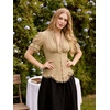 image:imageScarlet Darkness Womens Work Tops Elegant Short Sleeve Victorian BlouseKhaki