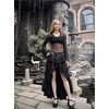 image:imageScarlet Darkness Womens Y2K Lace Tops Cute Boho Mesh Bell Sleeve Goth ShirtBlack
