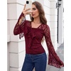 image:imageScarlet Darkness Womens Y2K Lace Tops Cute Boho Mesh Bell Sleeve Goth ShirtDark Wine