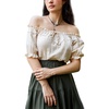 image:imageScarlet Darkness Peasant Blouse for Women Off Shoulder Cotton Summer TopsApricot