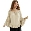 image:imageScarlet Darkness Women Bell Sleeve Tops Ruffle Off Shoulder Peasant BlouseApricot