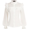 image:imageScarlet Darkness Womens Victorian Lace Tops Polka Dot Button Down Long Sleeve ShirtWhite