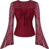 image:imageScarlet Darkness Womens Y2K Lace Tops Cute Boho Mesh Bell Sleeve Goth ShirtDark Wine