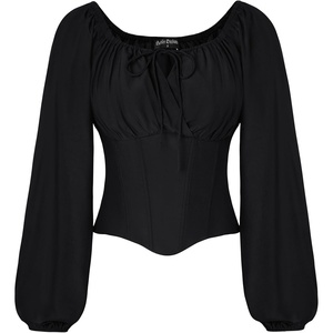 image:imageSCARLET DARKNESS Corset Tops for Women Elastic Neckline Renaissance Shirt Peasant BlouseBlack
