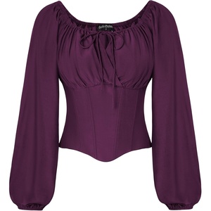 image:imageSCARLET DARKNESS Corset Tops for Women Elastic Neckline Renaissance Shirt Peasant BlouseDeep Purple