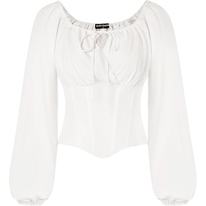image:imageSCARLET DARKNESS Corset Tops for Women Elastic Neckline Renaissance Shirt Peasant BlouseWhite
