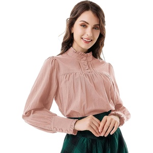 image:imageSCARLET DARKNESS Gothic Victorian Blouse Tops for Women 2026 Cotton Long Sleeve Renaissance ShirtDusty Pink