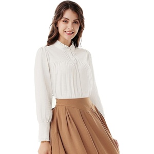 image:imageSCARLET DARKNESS Gothic Victorian Blouse Tops for Women 2026 Cotton Long Sleeve Renaissance ShirtWhite