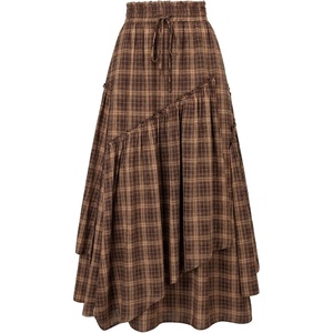 image:imageSCARLRT Darkness Long Skirts for Women Renaissance Flowy Pirate Maxi SkirtEarthy Brown Plaid