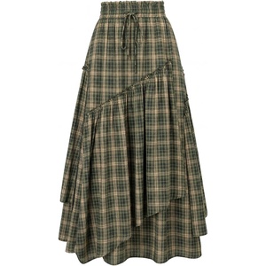 image:imageSCARLRT Darkness Long Skirts for Women Renaissance Flowy Pirate Maxi SkirtGreen Yellow Plaid
