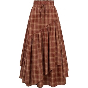 image:imageSCARLRT Darkness Long Skirts for Women Renaissance Flowy Pirate Maxi SkirtRustic Red Plaid