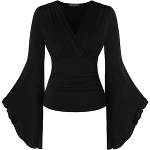 image:imageScarlet Darkness Bell Sleeve Tops for Women Renaissance Pirate ShirtBlack