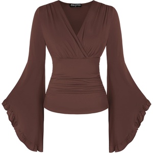 image:imageScarlet Darkness Bell Sleeve Tops for Women Renaissance Pirate ShirtCoffee