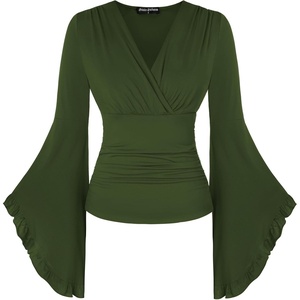 image:imageScarlet Darkness Bell Sleeve Tops for Women Renaissance Pirate ShirtDark Green