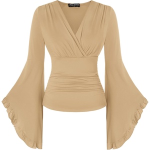 image:imageScarlet Darkness Bell Sleeve Tops for Women Renaissance Pirate ShirtKhaki