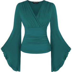 image:imageScarlet Darkness Bell Sleeve Tops for Women Renaissance Pirate ShirtMalachite Green