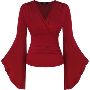 image:imageScarlet Darkness Bell Sleeve Tops for Women Renaissance Pirate ShirtRed