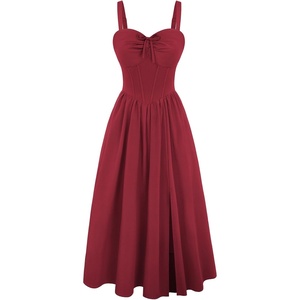 image:imageScarlet Darkness Corset Midi Dress Women Cocktail Party Milkmaid SundressRed
