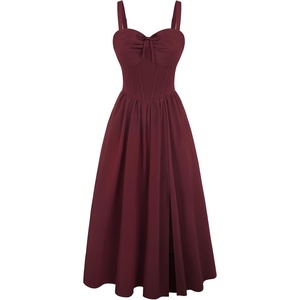 image:imageScarlet Darkness Corset Midi Dress Women Cocktail Party Milkmaid SundressWine Red