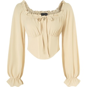 image:imageScarlet Darkness Corset Tops for Women Long Sleeve Renaissance Shirt BlouseApricot