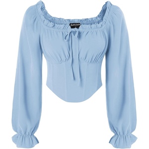 image:imageScarlet Darkness Corset Tops for Women Long Sleeve Renaissance Shirt BlouseBlue