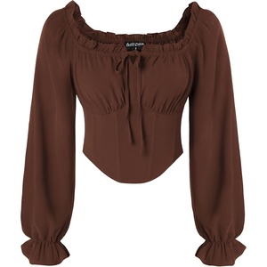 image:imageScarlet Darkness Corset Tops for Women Long Sleeve Renaissance Shirt BlouseBrown