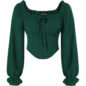 image:imageScarlet Darkness Corset Tops for Women Long Sleeve Renaissance Shirt BlouseDark Green