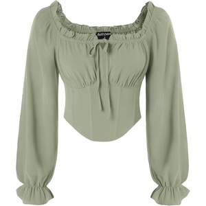 image:imageScarlet Darkness Corset Tops for Women Long Sleeve Renaissance Shirt BlouseGreen