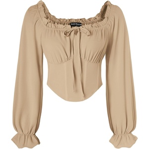 image:imageScarlet Darkness Corset Tops for Women Long Sleeve Renaissance Shirt BlouseKhaki