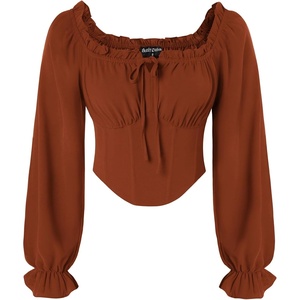 image:imageScarlet Darkness Corset Tops for Women Long Sleeve Renaissance Shirt BlouseOrange