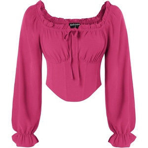 image:imageScarlet Darkness Corset Tops for Women Long Sleeve Renaissance Shirt BlousePink