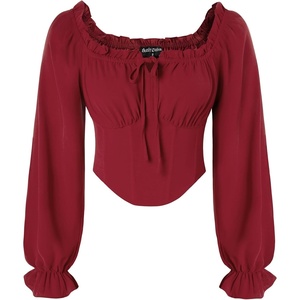 image:imageScarlet Darkness Corset Tops for Women Long Sleeve Renaissance Shirt BlouseRed