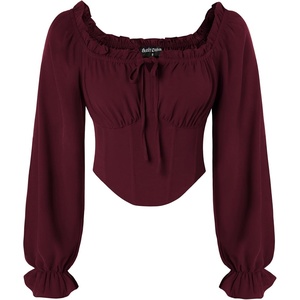image:imageScarlet Darkness Corset Tops for Women Long Sleeve Renaissance Shirt BlouseWine Red