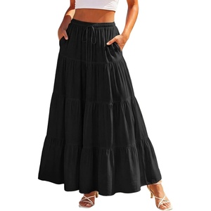 image:imageScarlet Darkness Long Skirts for Women Flowy Tiered Renaissance Maxi SkirtBlack