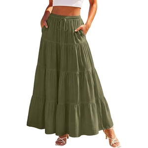 image:imageScarlet Darkness Long Skirts for Women Flowy Tiered Renaissance Maxi SkirtOlive Green