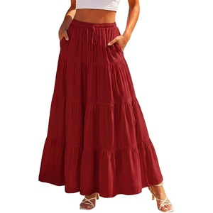 image:imageScarlet Darkness Long Skirts for Women Flowy Tiered Renaissance Maxi SkirtWine