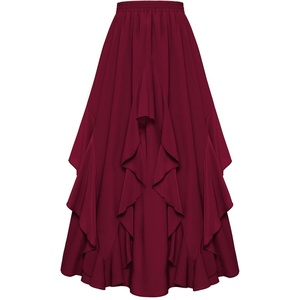 image:imageScarlet Darkness Long Skirts for Women Ruffled Flowy Renaissance Maxi SkirtWine