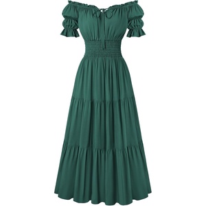 image:imageScarlet Darkness Off Shoulder Puff Sleeve Renaissance Cottage Pirate DressDark Green
