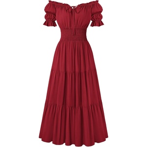 image:imageScarlet Darkness Off Shoulder Puff Sleeve Renaissance Cottage Pirate DressRed