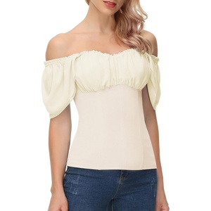 image:imageScarlet Darkness Off the Shoulder Tops for Women Renaissance Pirate ShirtBeige
