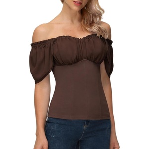 image:imageScarlet Darkness Off the Shoulder Tops for Women Renaissance Pirate ShirtDark Brown
