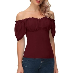image:imageScarlet Darkness Off the Shoulder Tops for Women Renaissance Pirate ShirtDark Red