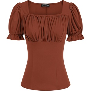 image:imageScarlet Darkness Peasant Tops for Women Puff Sleeve Renaissance ShirtBrown Red