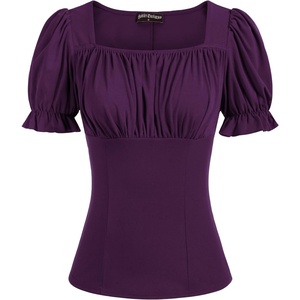image:imageScarlet Darkness Peasant Tops for Women Puff Sleeve Renaissance ShirtEggplant