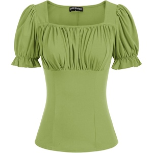 image:imageScarlet Darkness Peasant Tops for Women Puff Sleeve Renaissance ShirtGrass Green