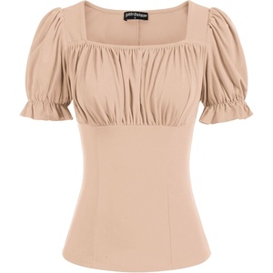 image:imageScarlet Darkness Peasant Tops for Women Puff Sleeve Renaissance ShirtKhaki