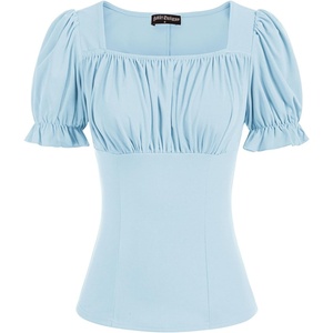 image:imageScarlet Darkness Peasant Tops for Women Puff Sleeve Renaissance ShirtLight Blue