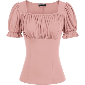 image:imageScarlet Darkness Peasant Tops for Women Puff Sleeve Renaissance ShirtLight Pink