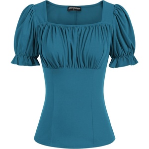 image:imageScarlet Darkness Peasant Tops for Women Puff Sleeve Renaissance ShirtPeacock Blue